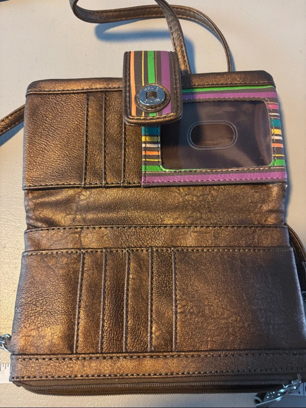Relic Multicolor Striped Leather Wristlet in Brown Trim